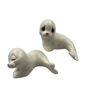 Vintage Ceramic Seal Mother & Pup Figurines By Oxford Made In Mexico Porcelain